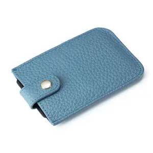 Vertical Wallet with Pull-Out Card Storage: RFID Black Leather Purse (Light Blue)