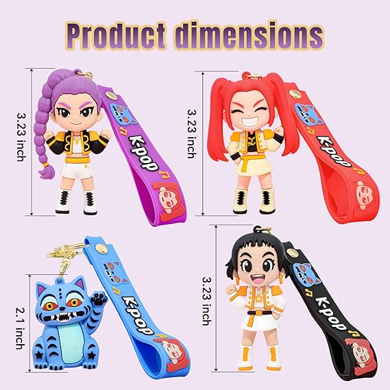 Demon Hunters Keychain Set – Cute Doll Figurine Collectible, Merch for Fans, Bag Charm, Toy & Gift for Anime and K-Pop Demon Hunters Enthusiasts