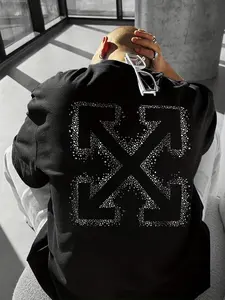 Arrow Cross Print Loose T-Shirt, Vintage Street Style, Unisex Casual Top, Short Sleeve, Long Fit, Graphic Pattern