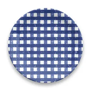 212 MAIN TarHong TCP1105DHSNG 10.5 in. Navy Gingham Melamine Round Dinner Plate Set of 4, Shatterproof Dinnerware for Indoor Use, Dishwasher Safe Tabletop Collectible Plates