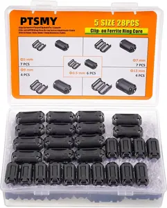 Values 28 Pcs Black Clip-on Ferrite Ring Core RFI EMI Noise Suppressor Cable Clip for 3.5mm 5mm 7mm 9mm 13mm Diameter Cable