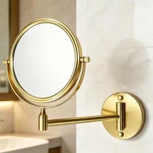 6 Inch Gold Extendable Wall Mount Mirror - Brass Swing Arm Makeup/Shaving Mirror (Drilling Required)
