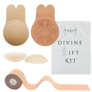 Divine Lift Kit - REUSABLE Sticky Bunny Bra with Boobtape and Reusable Silicone Nipple Covers - Breasts Coverage A-G Cup - Ultimate Breast Lift Set - Portable Travel Bag   Womenswear Seamless Women outfit enhancer Invisible Push-Up Skin Waterproof