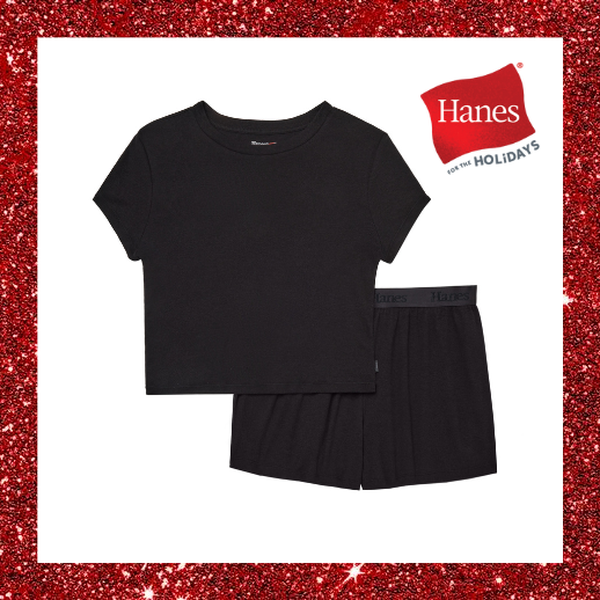 Hanes Originals Women's 2-Piece Lounge Set RIBBED SuperSoft Cropped Baby Doll Tee & Sleep Shorts Loungewear Comfort Pajama Womenswear