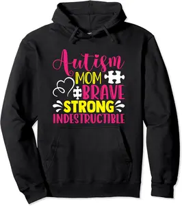 Women Autism Mom Brave Strong Indestructible Pullover Hoodie - Lucaromeo Shop 30B0CNCPR7GS