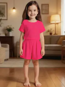 Toddler Girls' Stylish 2-Piece Set, Summer Solid Color Short Sleeve T-Shirt and Shorts for Ages 1-6, Perfect for Holidays Parties and Valentine's Gifts, Casual Outfit Set