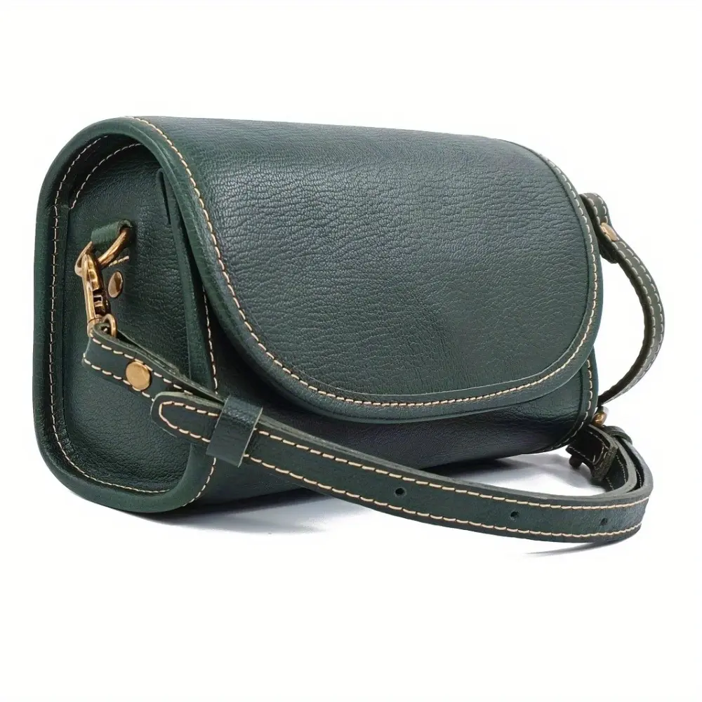 [Vintage Leather Crossbody] Genuine Leather Crossbody Bag for Women - Classic Retro Design with Contrast Stitching, Adjustable Shoulder Strap & Flap Closure, Elegant Everyday Purse in Green