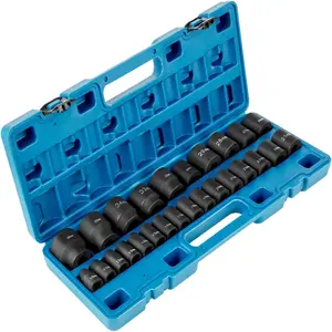 【Summervibes】VEVOR Impact Socket Set 1/2 Inches 26 Piece Impact Sockets,  Shallow Socket, 6-Point Sockets, Rugged Construction, CR-M0, 1/2 Inches Drive Socket Set Impact Metric 10mm - 36mm, with a Storage Cage