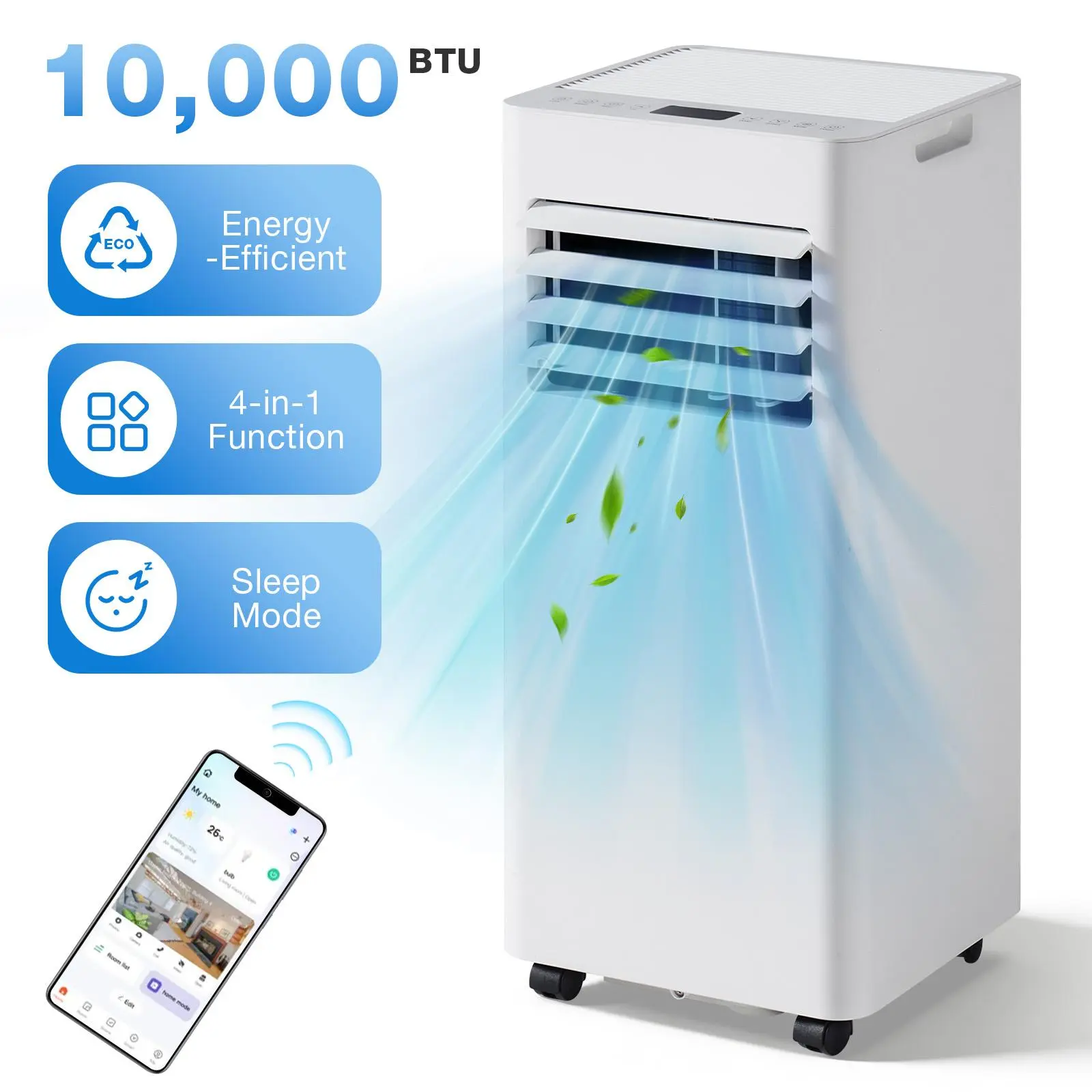 Air Conditioner 12000 Btu 5-in-1 Portable Heat/cool/fan with Remote, Dehumidifier, Quiet Indoor Use Unit for 400 Sq.Ft Spaces, Bedrooms, Convenient & User-Friendly, Includes Remote & Sleep Mode