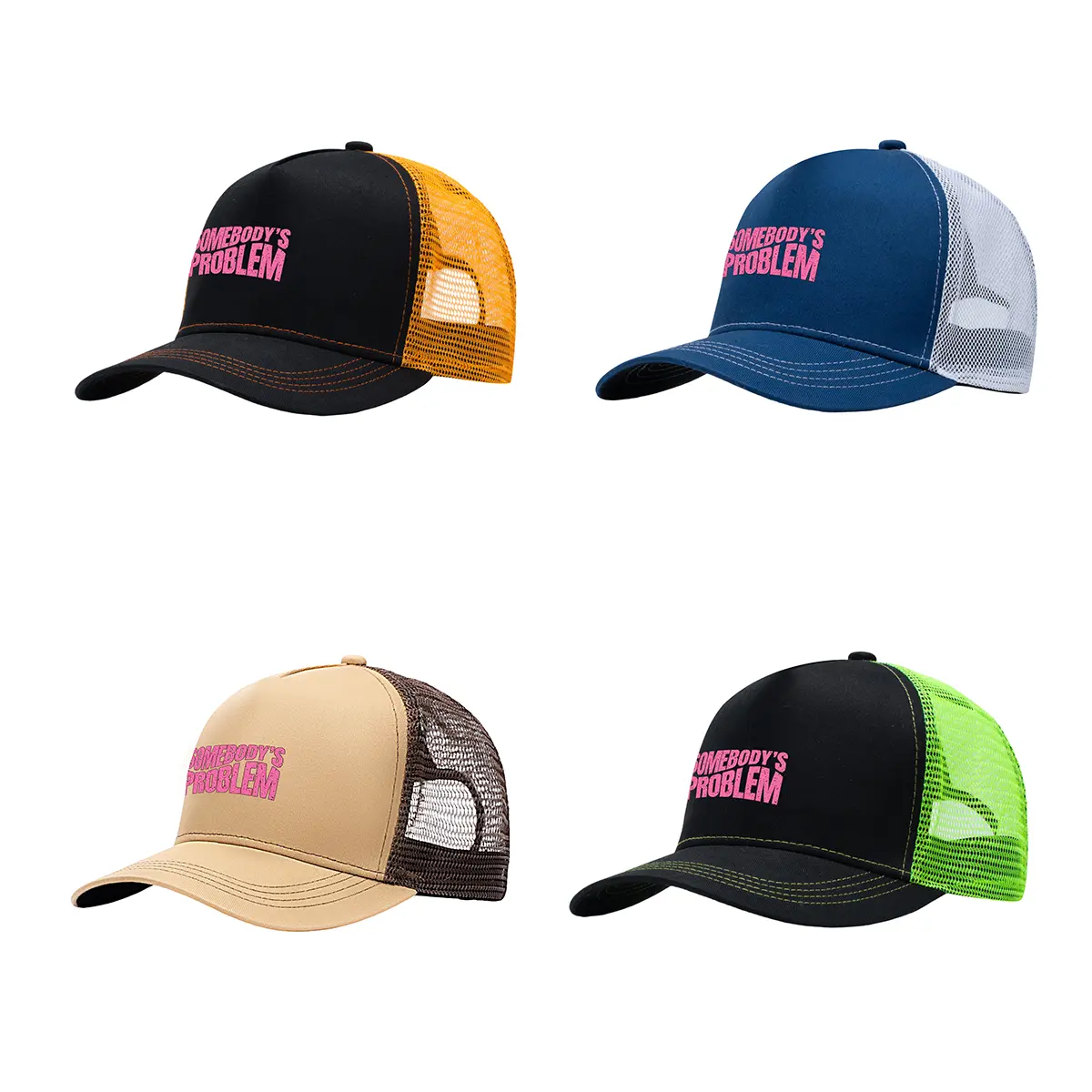mens hats Funny Text Trucker Hat for Men, Black Green Mesh Back Cap, Adjustable Snapback Casual Outdoor Sun Hat
