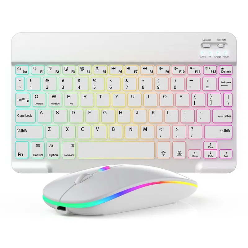 Compact & Portable Multicolor Keyboard & Mouse Set, Slim Wireless Bluetooth Keyboard, Ideal for iPad, Tablet, Laptop | Office & Home Use