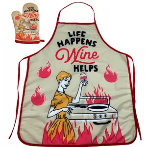 Life Happens Wine Helps Funny Cooking Drinking Wine Lover Kitchen Accessories Funny Graphic Kitchenware Bakeware Funny Wine  Novelty Cookware Multi