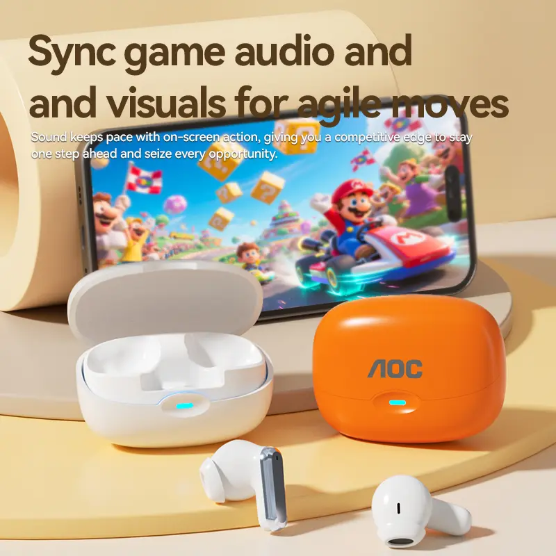 AOC LX15 Bluetooth Earbuds Semi In Ear Design HiFi Stereo Sound Intelligent Noise Reduction Waterproof Headset For Phone Gaming Sports