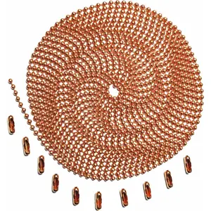 Number 3 Copper Ball Chain - 10 Foot Long Bead Chain - 2.4 mm in Diameter - 10 Matching Connectors Included - Rust and Corrosion Resistant