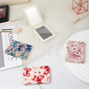 Y2K Style Dopa Butterfly Knot Pocket Mirror, Mini Handheld Makeup Mirror, Flip Cover Full Leather Long Rectangular Mirror