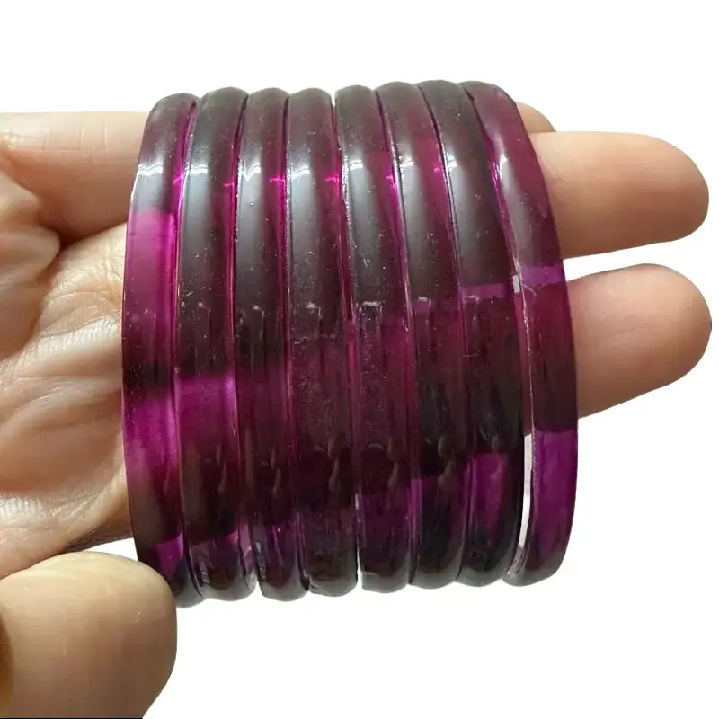 Elegant Minimalist Bangle Set for Women, 8-Piece Glossy Transparent Indian Glass Jelly Bracelets for Parties & Daily Wear, Fragile Item, Choking Hazard Small Parts, Classic, Modern