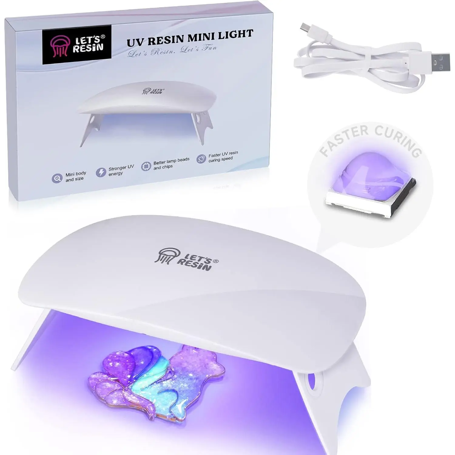 LET'S RESIN Mini UV Light for Resin, 2.5Times Higher UV Energy Value Portable UV Resin Light, Faster Curing & 84g Light Weight UV Lamp, Resin Supplies for UV Resin Molds, Jewelry Making, Craft Decor