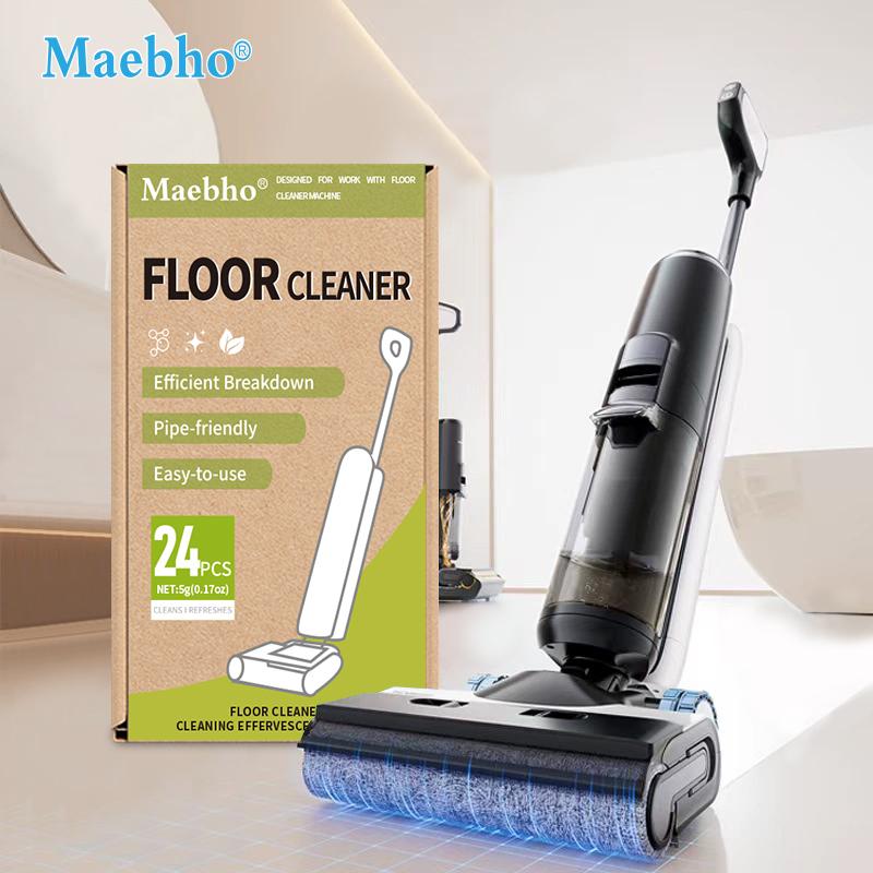 Maebho Floor Cleaner Effervescent Tablets 24 Pcs Solid Formula Efficient Breakdown Pipe Friendly Easy To Use For Floor Cleaning Machines