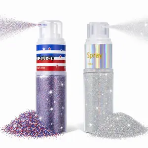 2Pcs Hair and Body Glitter Spray, Red White Blue Patriotic Shimmer Spray, Holographic Ultra Fine Glitters, Long-Lasting Quick-Drying Sparkle Powder Spray for 4th of July Independence Day, Parades, Christmas, Party, Cosplay, Mardi Gras, Concerts, Festivals