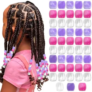 48PCS Pink Hair Beads Purple Large Beads for Braids Pony Beads for Kids Girls Loc Dreadlock Accessories Cute Braids Decoration Jewelry Making Kit