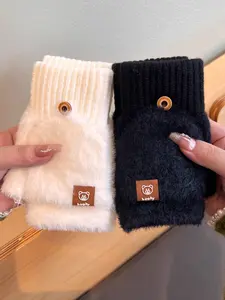 Unisex Winter Warm Knitted Half-Finger Flip-Top Gloves, Touchscreen Compatible, Ideal for Cycling & Writing, Men Women