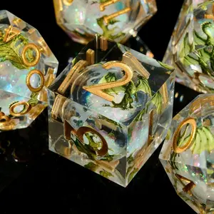 7 Dragon Sticker Resin Dice Set, Compatible with D&d, Coc, Mtg Role-Playing Board Games, Perfect for Gaming Enthusiasts