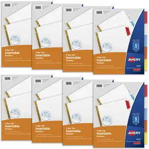 Avery 5 Tab White Binder Dividers, Insertable Multicolor Big Tabs, 1 Set Pack, 8 Packs, 8 Sets Total (11121)