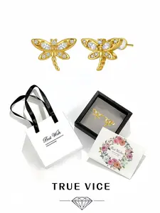 Golden Wing Dragonfly Zircon dragonfly earrings Comes with exquisite drawer jewelry box, ideal gift for ladies on festivals and anniversaries