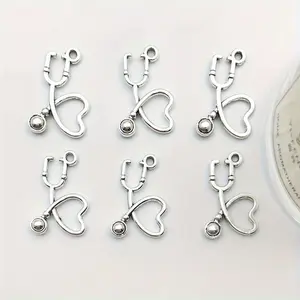 20pcs/set Zinc Alloy Medical Stethoscope Charms, Heart Design Charm, for DIY Necklaces, Bracelets, Earrings and Jewelry Making