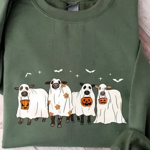Ghost Cows Halloween Crewneck - Sweatshirt - Hoodie, Gildan Sweatshirt, Full Color, For Men, For Women, Casual, Classic Fashion, Full Sizes, Tee Print Womenswear Tops