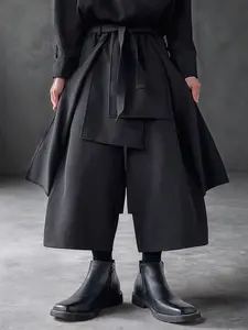 Unisex Loose-Fit Wide Leg Pants, Street Style Casual Long Trousers, Natural Waist Button Fly, Plain Pattern Below the Knee, Streetwear