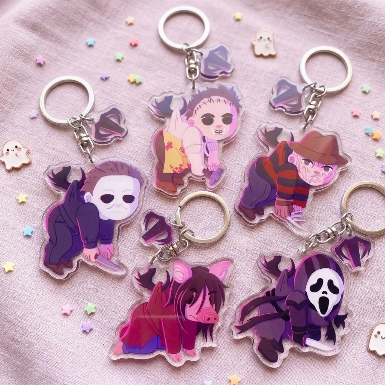 DBD Killer Guests Connected Acrylic Keychain, Horror Game Character Charm, Spooky Bag Accessory, Gaming Backpack Collectible Gift