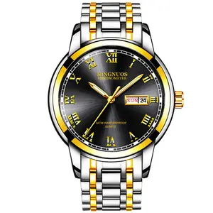 V-093  Fashionable Business  - Automatic , Steel Strap, Dual Calendar, Waterproof 30m, Luminous, Casual Sports, 40.5mm, Gold & Black Dial, 10mm Thickness, Mineral Glass, Stainless Steel Clasp Roulette Wheel Quartz Men's Watch ootd
