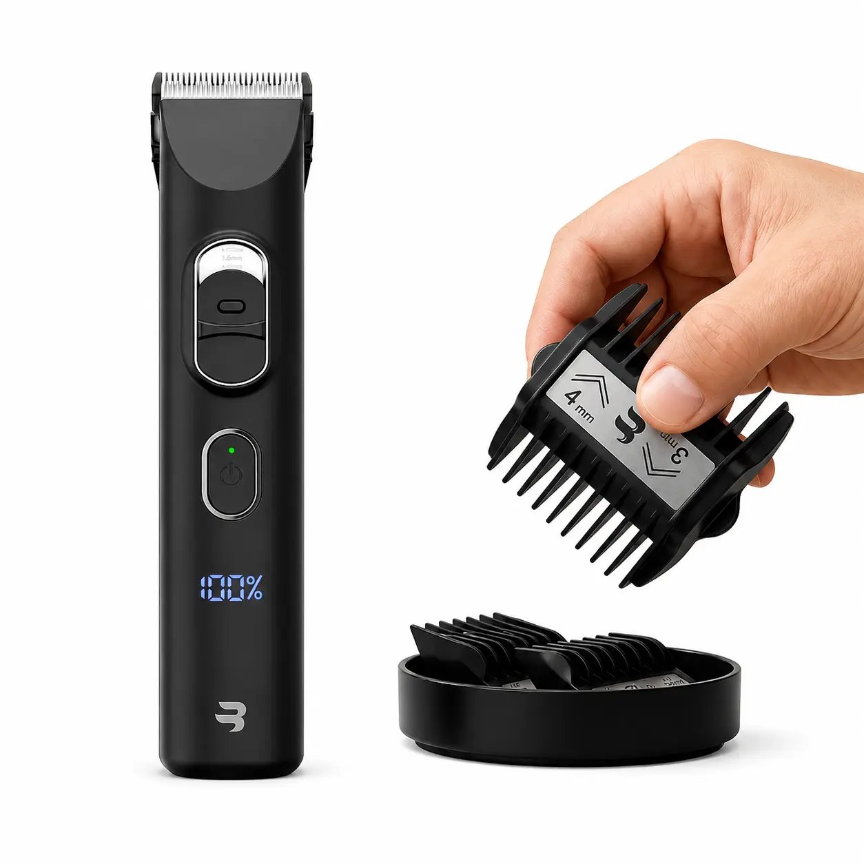 Brio BeardScape V1+ Hair Trimmer for Men, Adjustable Ceramic Blade,  4 Magnetic Blades Snap Guards, 32 Lengths Settings, USB-C Rechargeable, Body Grooming, Perfect Gift for Men