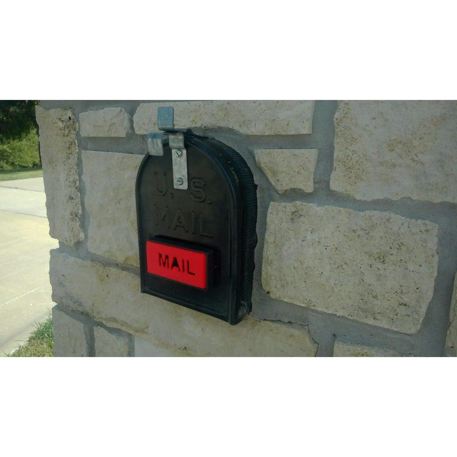Mailbox Flag, Front Mount,  on Brick/Stone Mailbox, Stylish Replacement