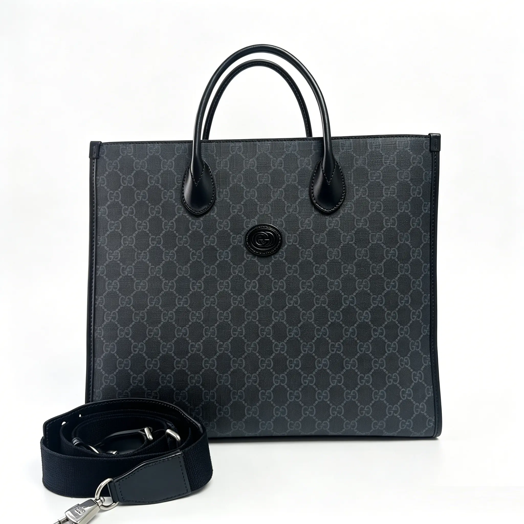 Pre-owned Pre‑Owned Gucci Black GG Ophidia 38 Open Tote D0240