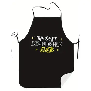 A classic-style "Best Dishwasher" printed apron - black, with yellow and white text, made of durable fabric, perfect for use in kitchens and restaurants, restaurant clothing | classic apron | durable fabric