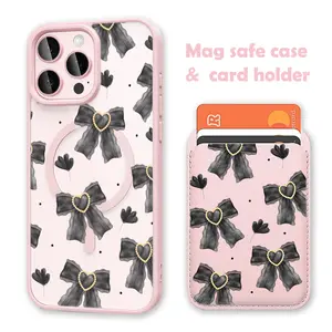 Black Tulle Bows Clear MagSafe Compatible Phone Case & Card Holder Wallet Magnetic Shockproof Cover for iPhone 17 /16 Pro Max Cases Cellphone Smartphone