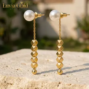 Elegant Chic Geometric Chain Tassel Earrings Eco-friendly Brass 18 K Gold Plated E-coating Hypoallergenic Jewelry with Pearl Women's Stunning for Parties, Daily Wear & Holiday Gifts Luvia Gold Studio