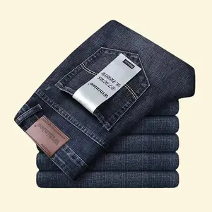 Wthinlee New Business Men's Jeans Casual Straight Stretch Fashion Classic Blue Black Work Denim Trousers Male Brand Clothing