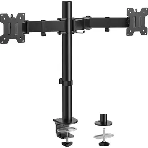 Dual  Desk Mount, Heavy-Duty Steel Adjustable Arm for 13-32 Inch Screens, Tilt, Swivel, Rotate, C-Clamp & Grommet Base, Holds up to 17.6 lbs per Arm, VESA 75/100mm