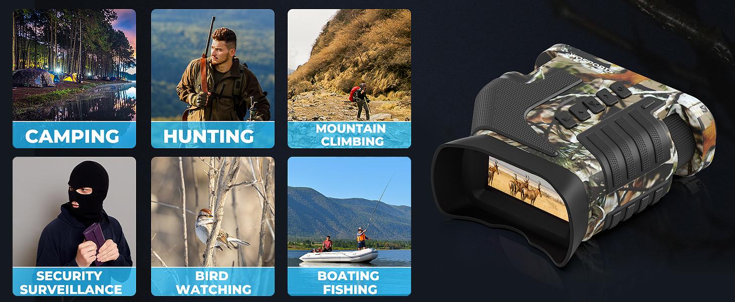 WOSPORTS 4K Night Vision Binoculars | 1315FT Range, 10X Optical Zoom, Rechargeable with 3'' Screen & 32GB Card