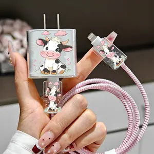 2 Sets Charger Cable Protector, Pink Cow & Letter A Style, Compatible with iPhone 17-11 Pro Max, Anti-Break, Anti-Wear, Gift for Partner