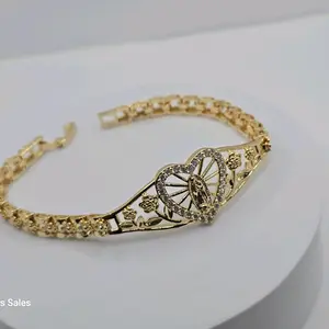 BRACELET WITH VIRGIN MARY clear stone's heart style with roses style gold-plated 7"inches