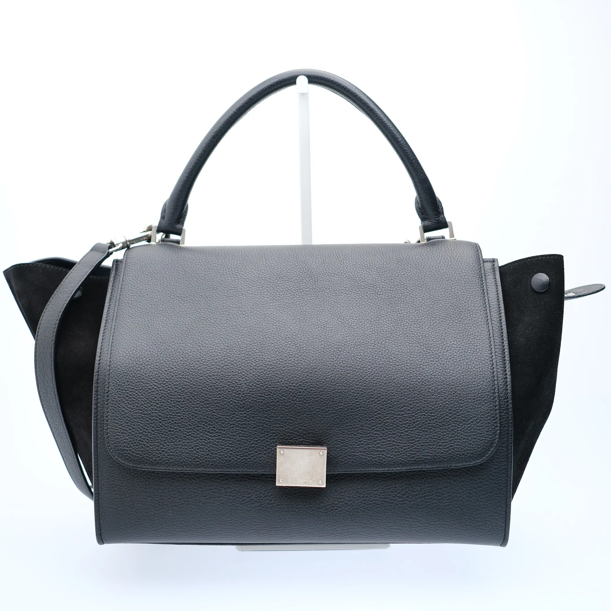 Pre-owned Celine Trapeze Large Black Drummed Calfskin and Suede Top Handle Bag
