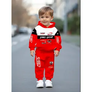 2pcs Boys' Racing Sport-Themed Digital Print Hooded Sweatshirt & Pants Set - Long Sleeve Casual Sportswear with "SPEED" & "Racing" Graphics, Comfortable Fabric, for Outdoor, Perfect For Outdoor, Ideal Clothing Gift For Kids