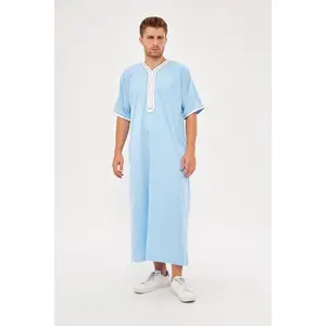 Moroccan Short Sleeve Thobe – Light Blue