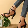A pair of new large-size women's open-toe side cutout back-zip stiletto high-heeled exquisite heels Textile Commute Sandals, Classy Sandal, Summer fashionable, simple, elegant, comfortable, versatile for daily wear, parties, and commuting
