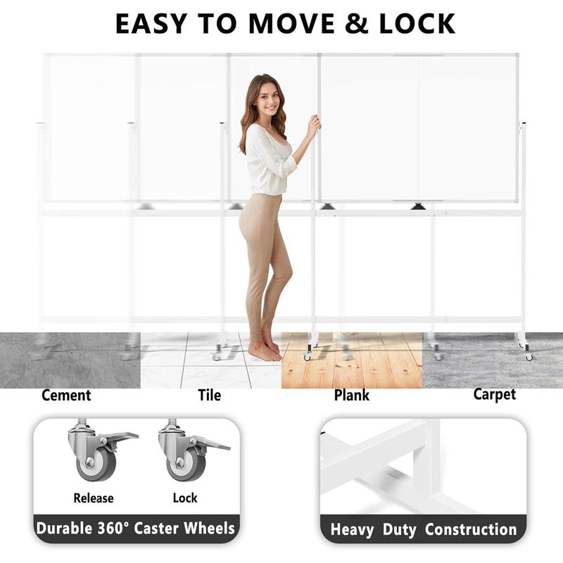 Large Rolling Whiteboard on Wheels, 48" x 36" Double-Sided Mobile White Board with Stand, 4' x 3' Portable Standing  Dry Erase Board Easel for  Office Classroom School,