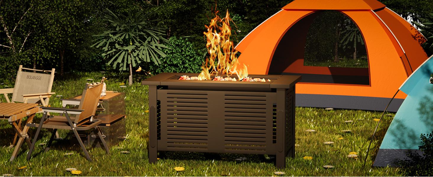 AECOJOY Rectangle Fire Pit Table Metal Outdoor Fireplace with Waterproof Cover 3 in 1 Firepits for Outside Gatherings Durable Material Safe Easy Assembly - Patio